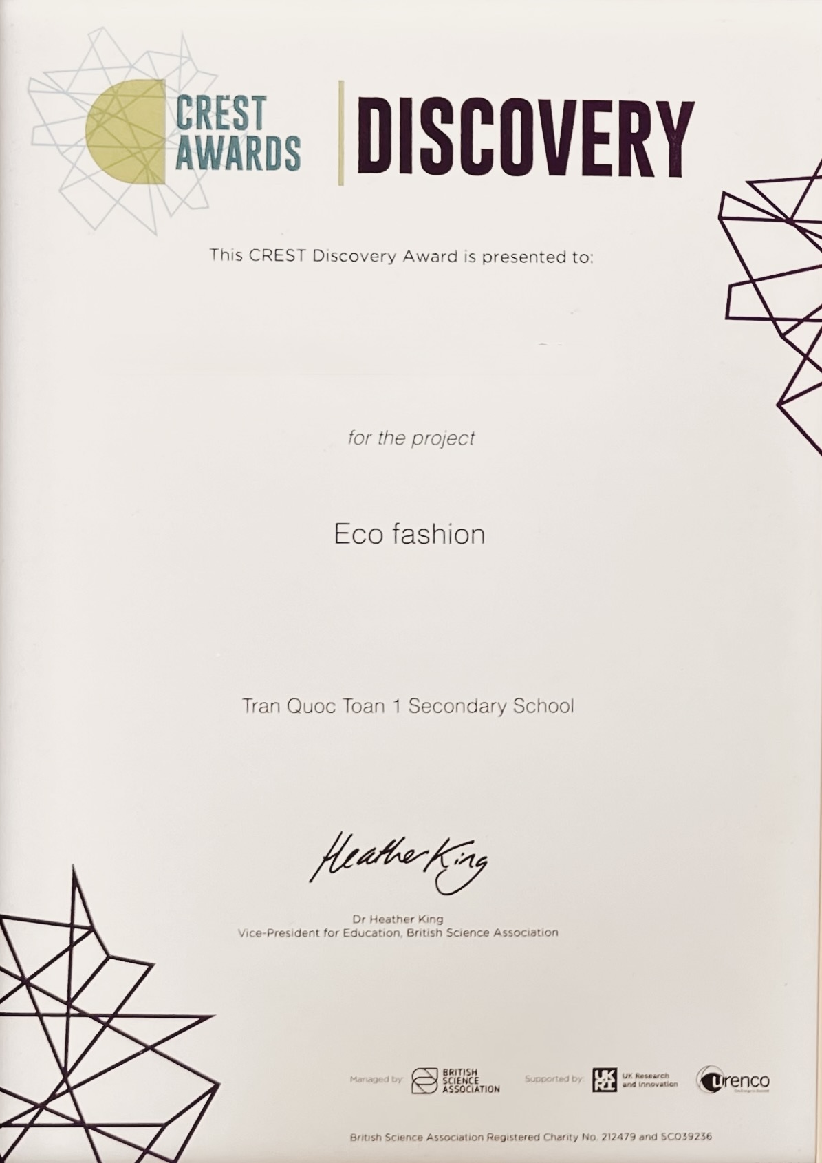 CREST Discovery Certificate